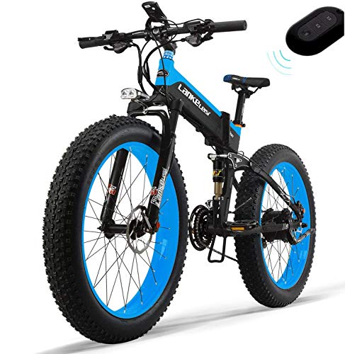 LANKELEISI 750PLUS 48v 14.5ah 1000W bicicleta eléctrica completa 26" 4.0 neumático grande bicicleta bicicleta bicicleta eléctrica plegable adulto antirrobo hembra / macho elevación grande (azul)