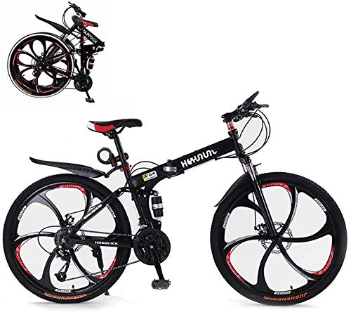 Liumintoy Bicicleta De Montaña Plegable con Suspensión Doble Marco De Acero De Alto Carbono Doble Disco De Freno para Hombres Y Mujeres 26 Pulgadas,24 Speed