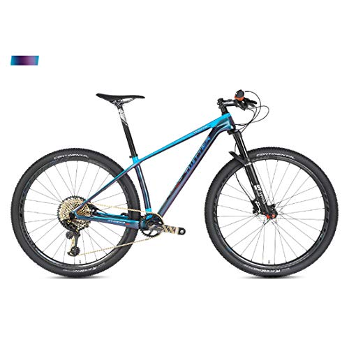 MICAKO Bicicleta Montaña 27.5/29'', XX1-12 Velocidad, Doble Freno Disco, Full Suspension, Fibra de Carbon,Azul,29inch*19inch