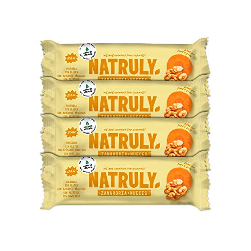 NATRULY Barritas Energéticas BIO Sin Azúcar Añadido, 100% Natural y Orgánicas, Sin Gluten, Vegana, Carrot Cake -Pack 4x40g