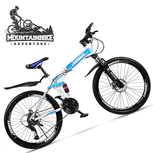 NENGGE Plegable Bicicleta Montaña 26 Pulgadas para Adulto Hombre & Mujer, Doble Suspensión Bicicleta BTT con Freno Disco, Marco Acero Alto Carbono MTB Ciclismo,Spoke Blue,21 Speed