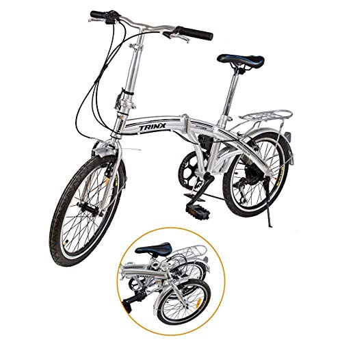 Ridgeyard - Bicicleta de 20” y 6 velocidades color plata plegable regulable City Bike escuela deporte Shimano