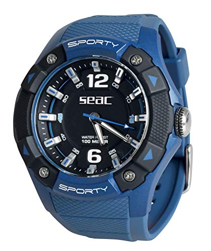 Seac Sporty Reloj Agua asta 100 MT, Caja en Acero Inoxidable, resistiente Correa en Goma, Unisex-Adult, Azul, estándar