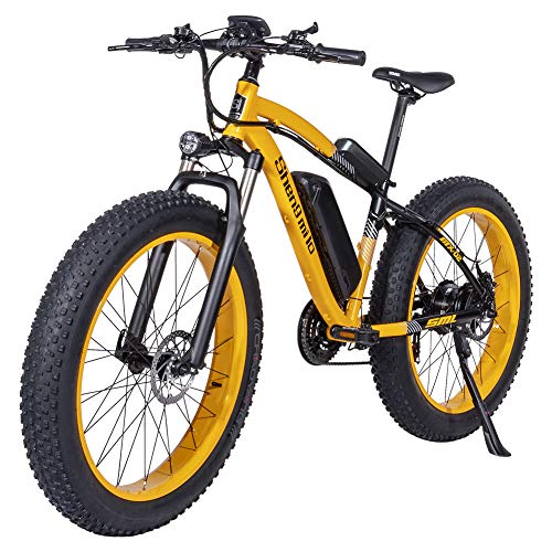 Shengmilo 1000W Motor Eléctricas,26 Pulgadas Mountain E-Bike, Bicicleta Plegable Eléctrica, Neumático Gordo de 4 Pulgadas, Solo Una Batería Incluida (Amarillo)