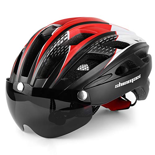 Shinmax Casco Bicicleta con luz, Certificación CE,con Visera Magnética Seguridad Ajustable Desmontable Deporte Gafas de Protección Ligera para Montar Ski & Snowboard Unisex Cascos Bici Adultos