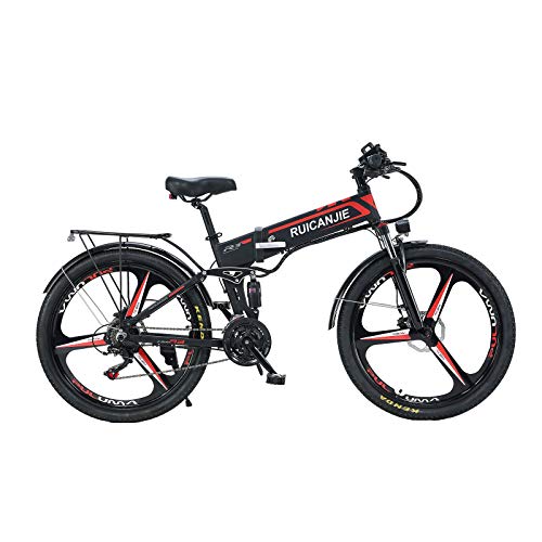 SONGZO Bicicleta de Montaña 350W 21 Velocidades Bicicleta Eléctrica Plegable de 26 Pulgadas con Doble Suspensión y Freno de Disco (R3)