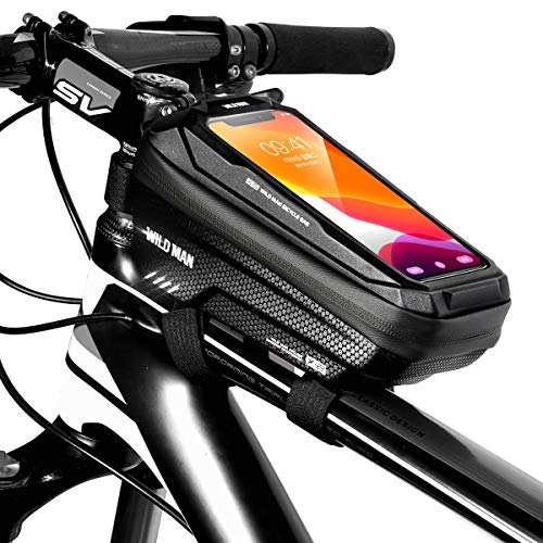 TEUEN Bolsa Bicicleta Impermeable Bolsa Movil Bici con Ventana para Pantalla Táctil, Bolsa para Cuadro Bicicleta Montaña para Smartphones de hasta 6,5" (Negro2)