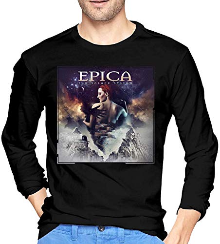 Thimd Epica Men 's Comfort Camiseta de Manga Larga Suave para Exterior 100% algodón Camisetas con Estampado tee Negro