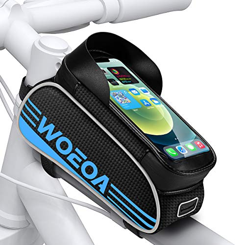 WOEOA Bolsa Bicicleta Manillar para Ciclista Ciclismo, Bolsa Bici de Montaña con Soporte para Telefono Impermeables con Pantalla Táctil Enchufe para Auriculares para iPhone Samsung Note 4.5”-6.7”