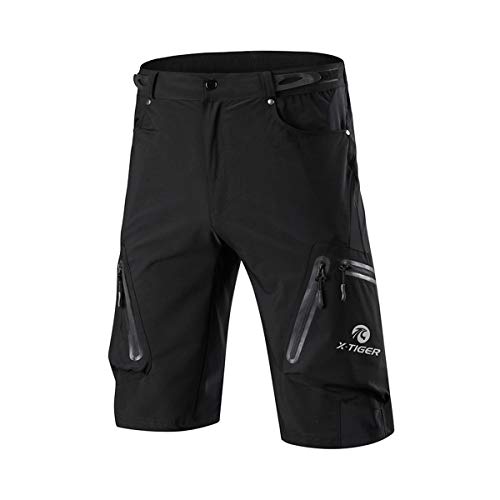 X-TIGER Pantalones Cortos de Ciclo Holgados de Hombres, Transpirables Sueltos, para MTB de los Deportes al Aire Libre (M, Negro)