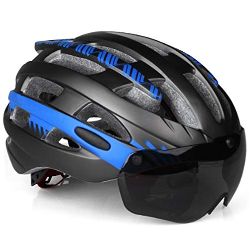 YWZQ Casco de Ciclista, con Gafas magnética Ultraligero MTB Casco Hombres Mujeres Mountain Road Specialiced ​​Bicicletas Cascos,Azul