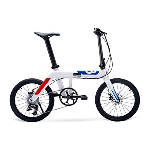 ZHIFENGLIU Bicicleta Portátil De Aleación De Aluminio Ultraligera De 20 Pulgadas, Plegable De Velocidad Variable De 9 Velocidades Y Bicicleta De Freno De Disco De Suspensión Completa,Blue and White