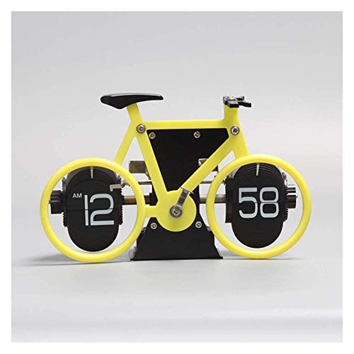 ZJSXIA Bicicleta Flip Reloj Personalidad Forma Bicicleta Escritorio Flip Hoja Reloj Simple decoración de decoración Adornos Reloj de Pared (Color : Yellow)