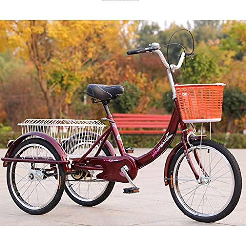 ZNND Bicicletas reclinadas Triciclo para Adultos 20" Triciclo Bicicleta con 3 Ruedas Senior Wheel Cargo Bicicleta con Cestas Marco De Aleación City Outdoor Sports Shopping (Color : Wine Red)