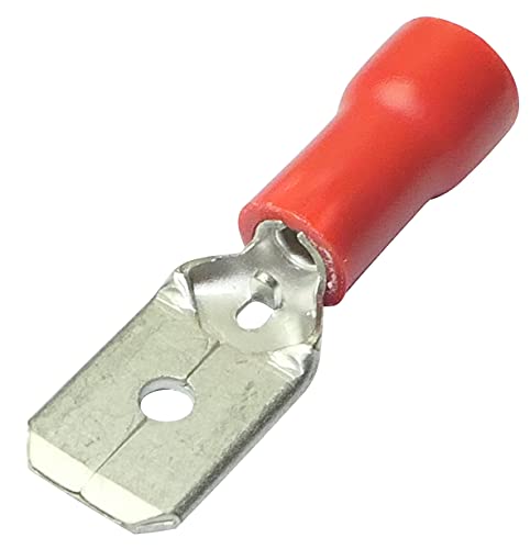 AERZETIX: 100x Terminales electricos Planos Macho 6.3mm 0.8mm 0.5-1mm² Aislado Rojo C11517