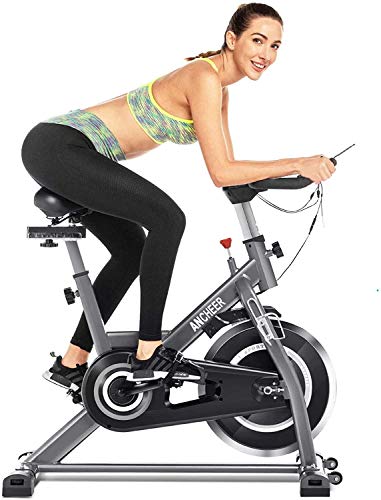 ANCHEER Bicicleta Spinning, Bicicleta Estática Fitness Interior Bicicletas de Ejercicio, Volante de Inercia 22kg, App Conexión, Pantalla LCD, Resistencia/Sillin/Manillar Ajustable