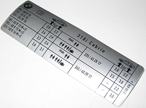 BMW E36 318i Cabrio Tyre Pressure Table Sticker 2122636 71212122636