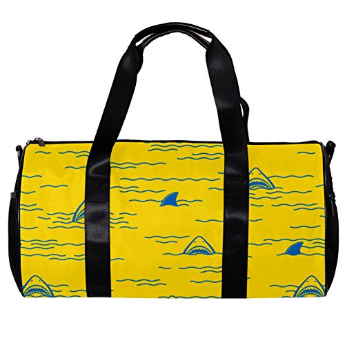 Bolsa de deporte redonda con correa de hombro desmontable, diseño de aleta de tiburón, delfín, océano, mar, bolsa de entrenamiento para mujeres y hombres