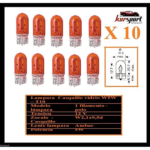 Bombillas/Lamparas T10 W5W 12V 5W halogenas luz ambar intermitencia (10 unidades, marca Eagleye)