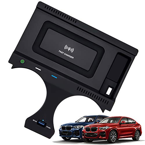 Braveking1 Cargador Inalámbrico Coche para BMW X3 2018 2019 2020 2021 BMW X4 2019 2020 2021 Consola Central Accesorios Panel, 10W Qi QC3.0 Carga Rápida Teléfono Auto Cargador con Puerto USB de 18W