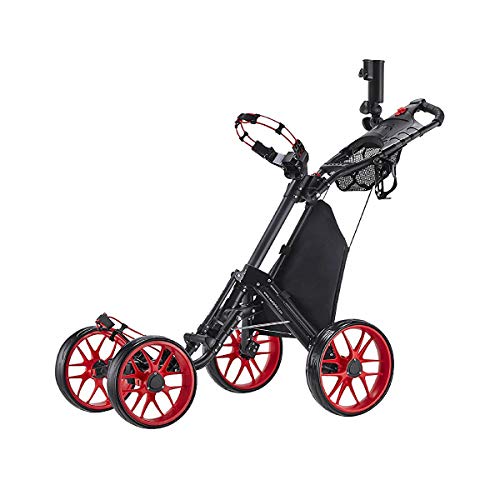 CaddyTek plegable Carrito de golf 4 ruedas con bolsa de almacenamiento -rojo