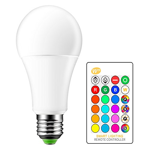 E27 Bombilla de luz que cambia de color 15W Regulable RGBW Bombillas de luz LED Iluminación ambiental con control remoto de 24 teclas, 4 modos, 16 opciones de color para el hogar, fiesta