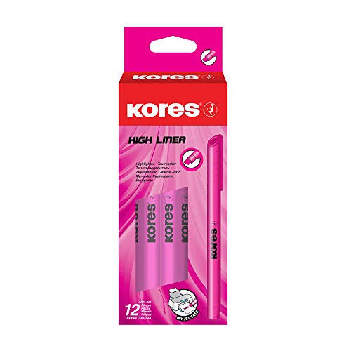 Kores High Liner - Rotulador marcador (punta biselada, caja de 12 unidades), color rosa