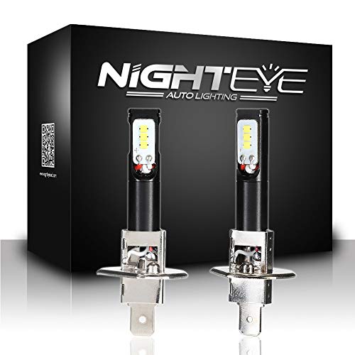 Nighteye H1 Bombilla LED Coche, 6000K Lampara Luces Coche Faros Exteriores Reemplazo de Halógena y Kit Xenón 2pcs