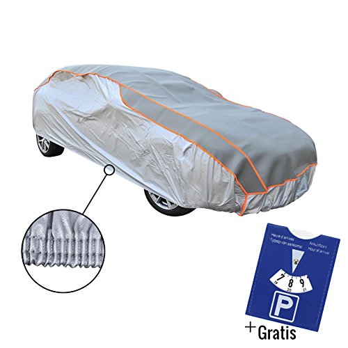 Protección contra el granizo para invierno, adecuado para vehículos pequeños, talla M, 431 x 165 x 119 cm, color plata con goma + disco de estacionamiento