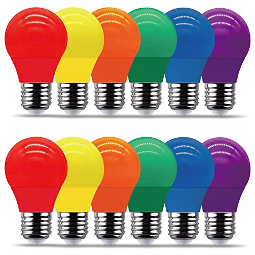 REPSN® Bombillas LED de 4 W = 35 W, bombillas de colores, LED, 4 W, E27, G45, colores mezclados, rojo, verde, azul, naranja, amarillo (12 unidades)