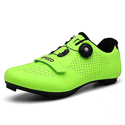 TFNYCT Zapatillas de Ciclismo Antideslizantes, Zapatillas de Bicicleta de Carretera y Montaña de Fibra de Carbono Transpirables (42,Verde)