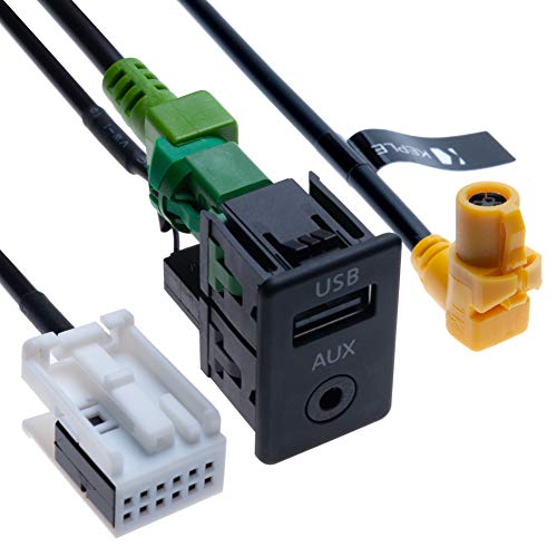 USB AUX Car Switch + USB 4 pines Cable de conexión + AUX 12 pines | Compatible con BMW 1 3 5 6 E81 E82 E87 E88 E90 E91 E92 E92 E93 E60 E61 F07 F10 F11 E63 E64 F06 F12 F13 Radio del vehículo | 1.5 m