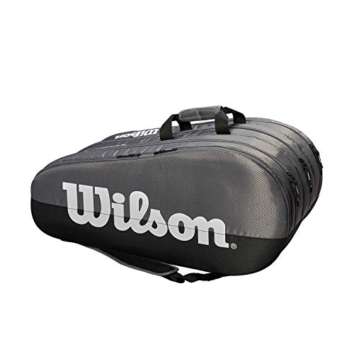 Wilson Bolsa para raquetas de tenis, Team, 3 compartimentos, Hasta 15 raquetas, Gris/negro/blanco, WRZ854915