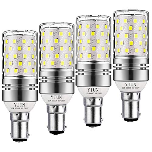 Yiun B15 LED Corn Bulbs12W, Equivalente 100W incandescente, 1200LM, blanco frío 6000K Bulbs de la lámpara LED, decorativo Candle Base B15, la lámpara no regulables LED, paquete de 4