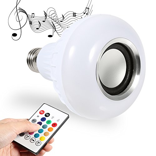 Zerodis - Bombilla LED con altavoz Bluetooth, 12 W, E27 RGB, luz cambiante, reproductor de música inalámbrico con mando a distancia de 24 teclas