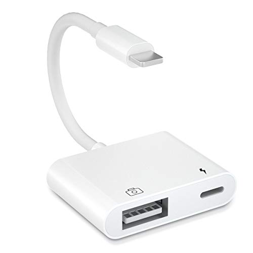 Adaptador de Cámara USB 3, Adaptador Light-ning a USB OTG con Puerto de Carga, Compatible con i-Pad / i-Phone, Apoyo Sincronización de Datos, Lector de Tarjetas, Unidad Flash USB, Teclado, Mouse