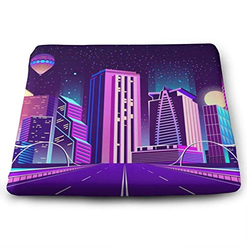 ADGoods Cojín de Asiento Cuadrado Purple City Pattern Seat Cushion Pads Memory Foam Chair Pad Reversible Square Seat Cover Delicate Printing