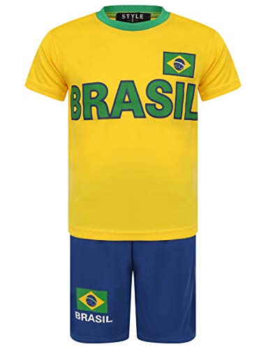 Aelstores de Verano de fútbol Cortos Chicos Nuevas Muchachas Camiseta Superior Kit Chaleco Set Color: Brasil Tamaño: 3-4 años