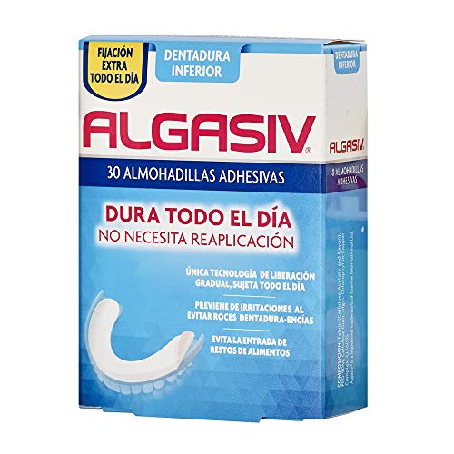 Algasiv, Almohadillas Adhesivas para Dentaduras Postizas inferiores, 30 Unidades. Dura Todo el Día y protege las encías