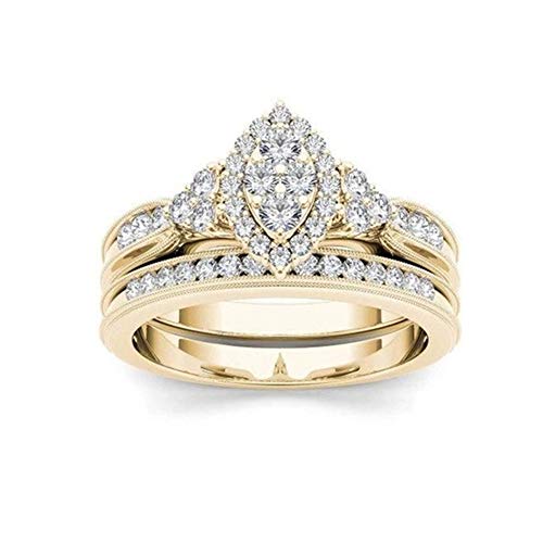 Anillo BBLLAnillos de Bodas de Color Dorado para Mujeres Square Zircon Jewelry Heart Rings Elegant Female Engagement Ring Set Accesorios 8 c3