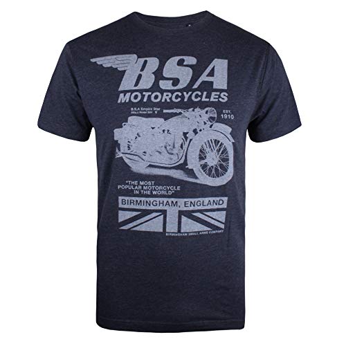 BSA Motocycles Tonal Invert Camiseta, Azul (Heather Navy Hny), Large para Hombre