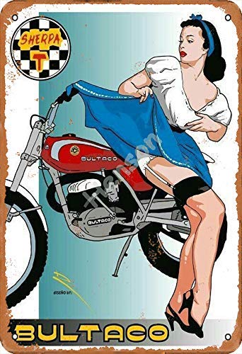 Bultaco Sherpa T Motorcycle Hot Girl Cartel de chapa de metal pintado decoración de pared moderna sala de juegos reglas de la casa