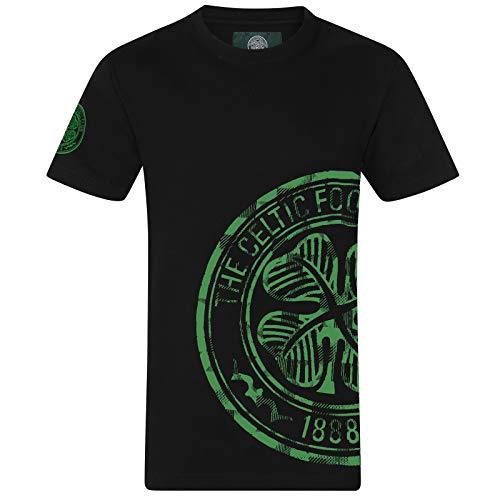 Celtic FC - Camiseta Oficial para Hombre - Serigrafiada - Negro - Logo en la Manga - Mediana