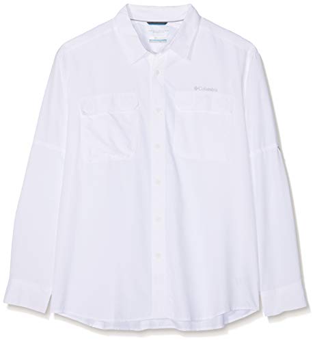 Columbia Camisa de Excursionismo de Manga Larga para Hombre, Silver Ridge II Long Sleeve Shirt, Blanco (White), XS