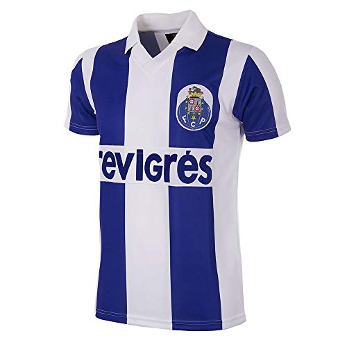 Copa Camiseta de fútbol Retro del FC Porto 1986-87 para Hombre, Hombre, Camiseta Retro con Cuello de fútbol, 127, Blanc y Azul, L