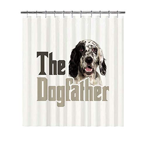 Cortina de ducha con diseño de perro padre con divertido perro inglés Setter cortina de baño impermeable resistente al moho, tela de poliéster de 166 x 182 cm, con 12 ganchos