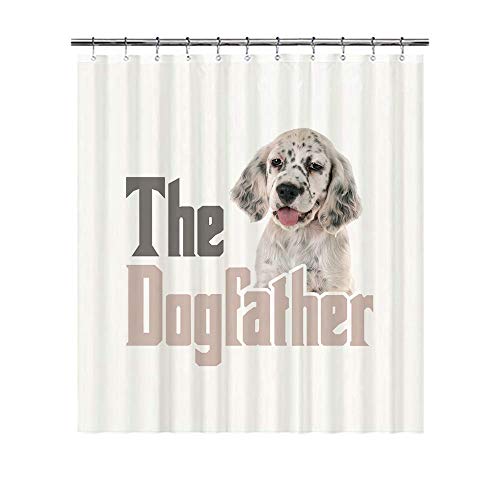 Cortina de ducha con diseño de perro padre con perro inglés Setter cortina de baño impermeable resistente al moho, 166 x 182 cm, con 12 ganchos