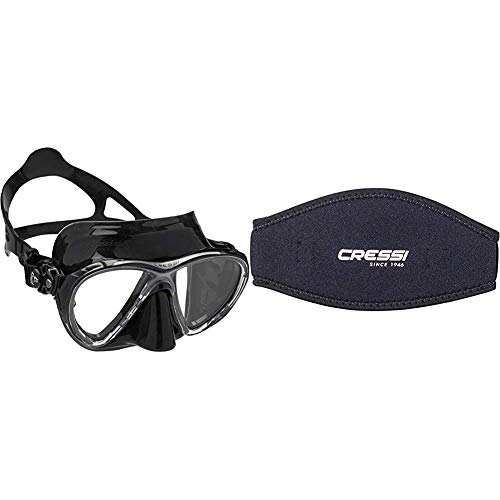 Cressi Big Eyes Evolution - Gafas de Buceo + Mask Strap - Funda de Correa de Surf, tamaño único, Color Negro