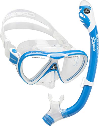 Cressi C/Set Pegaso & Iguana Dry Kit de Snorkeling, Unisex niños, Transparente/Azul/Blanco, Uni