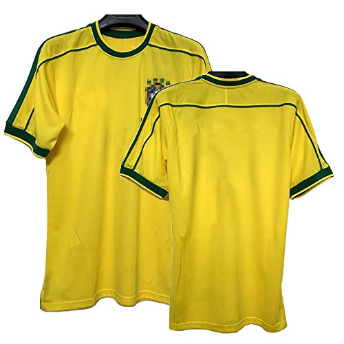 CWWAP Camiseta Retro de fútbol 1998 Brasil Copa del Mundo Jersey Home # 9 Ronaldo # 6 R.Carlos Soccer Jersey, Versión de fanáticos de la Sudadera de fútbol No num-S